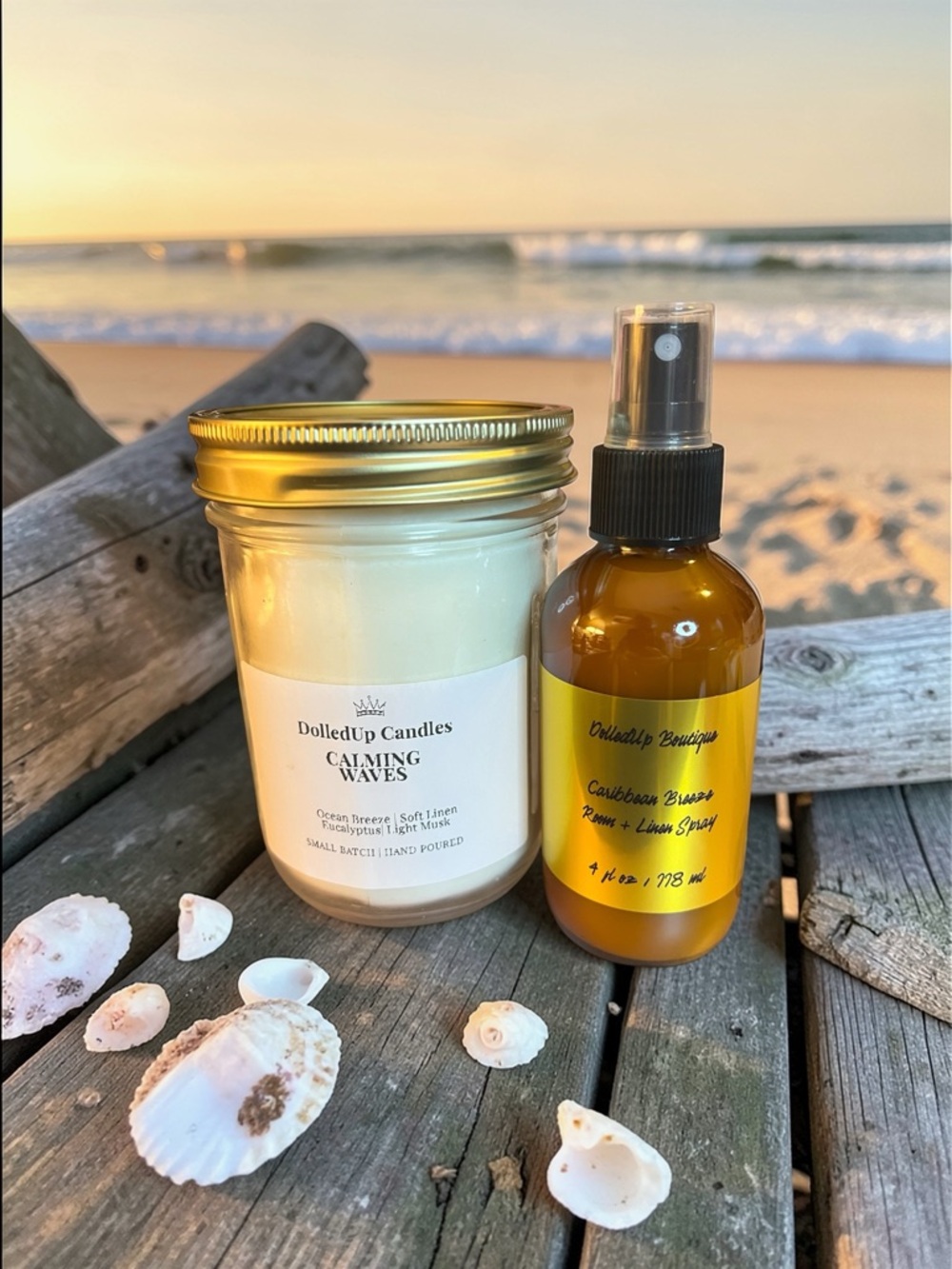 Coastal Calm Sanctuary Set | 16oz Calming Waves Candle & Caribbean Room Spray
